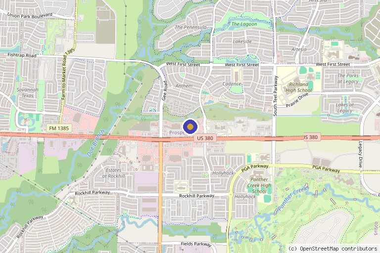 Map showing the location of VIBEology Medspa | Injectables, HRT & Skin Rejuvenation in Prosper TX in Prosper, TX