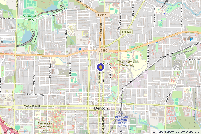 Map showing the location of KB Body Solutions in Denton, TX