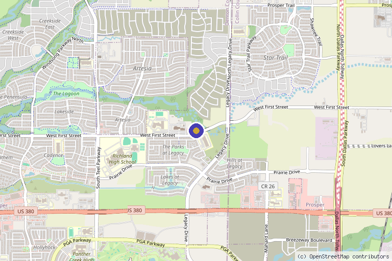Map showing the location of Radi.8 PrimaCare & MedSpa in Prosper, TX
