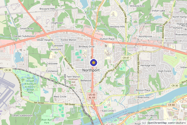 Map showing the location of SKIN Medspa in Northport, AL