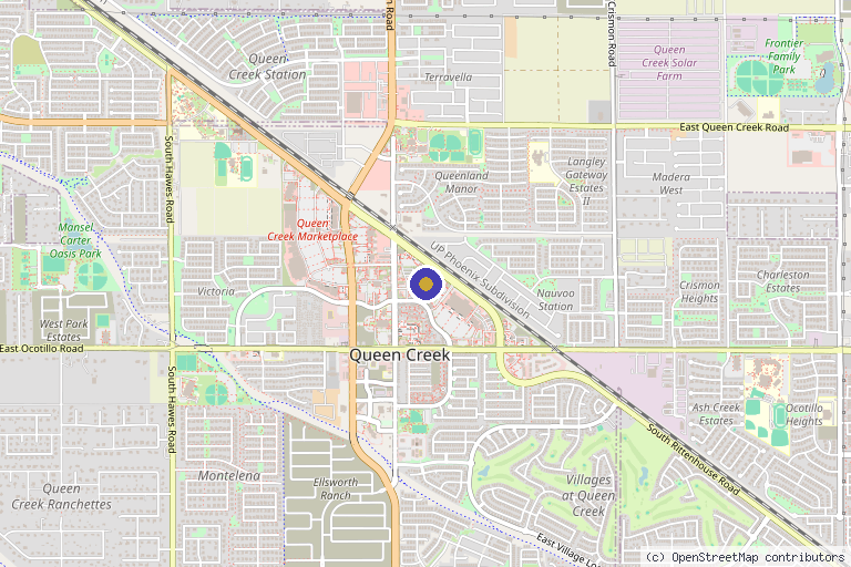Map showing the location of Tox and Tonic in Queen Creek, AZ