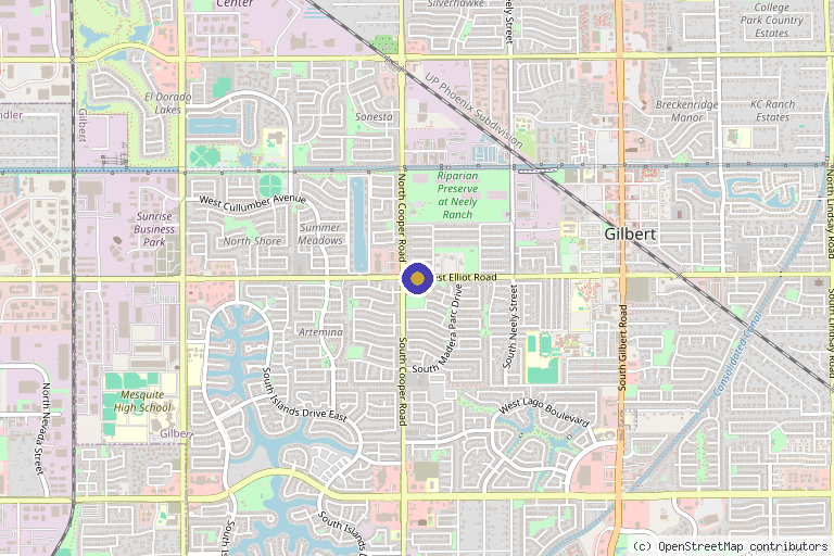 Map showing the location of Gilbert Physical Medicine in Gilbert, AZ