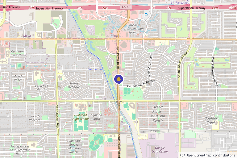 Map showing the location of Infinite Healing Center in Gilbert, AZ