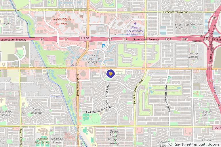 Map showing the location of Tera Fe Med Spa in Mesa, AZ