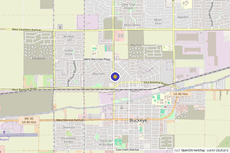 Map showing the location of Buckeye Premier Wellness in Buckeye, AZ