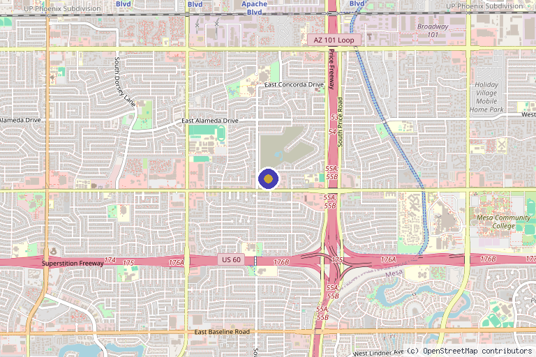 Map showing the location of Arizona Sports Medicine in Tempe, AZ