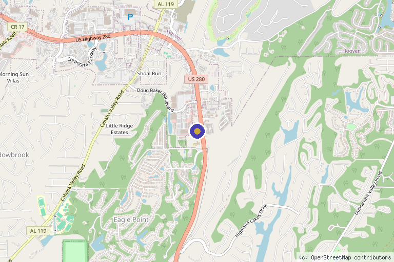 Map showing the location of Southern Wellness - pain management in Birmingham, AL