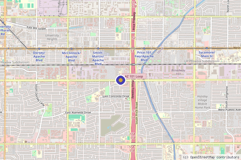 Map showing the location of Sonoran University of Health Sciences in Tempe, AZ