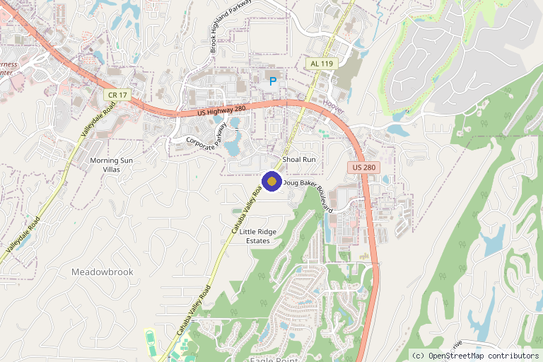 Map showing the location of Hoover Spine and Joint Center in Birmingham, AL