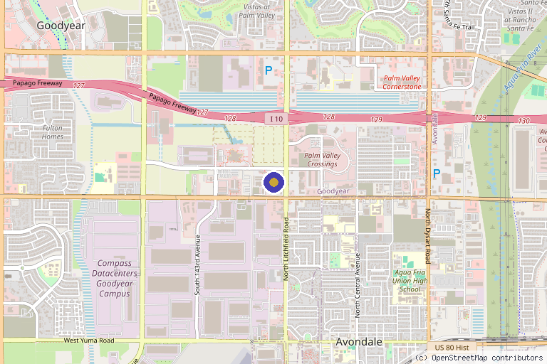 Map showing the location of Modern Sports Medicine Physical Therapy and Orthopedics of Goodyear, AZ in Goodyear, AZ