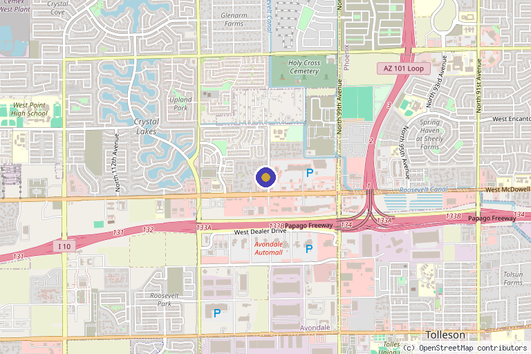 Map showing the location of Live Well Natural Medicine in Avondale, AZ