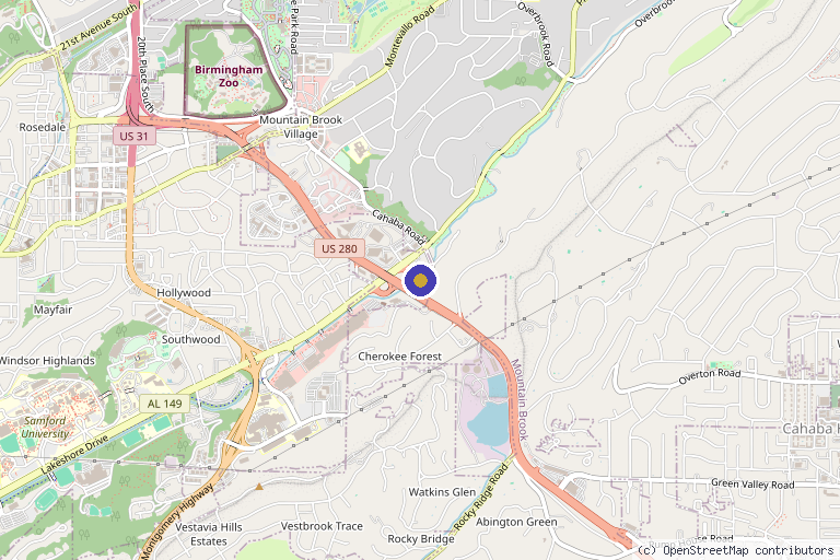 Map showing the location of Crestline Health and Wellness in Birmingham, AL