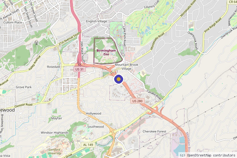 Map showing the location of Daniel E. Rousso, M.D. in Birmingham, AL