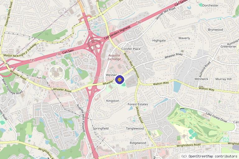 Map showing the location of Restore Non Surgical Hair Replacement Center in Augusta, GA