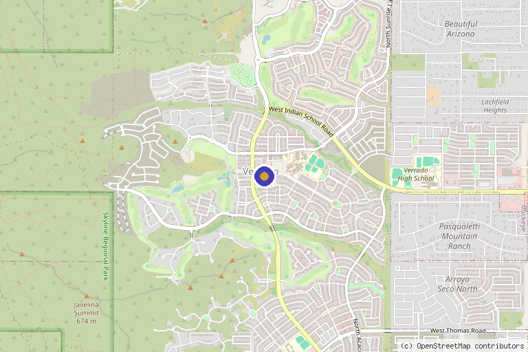 Map showing the location of Main Street Medical Verrado Primary Care, TRT. Hormone Therapy. DPC, TOX in Buckeye, AZ
