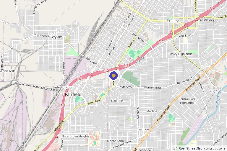 Map showing the location of Sickle Cell Disease Association of America – Central Alabama in Birmingham, AL