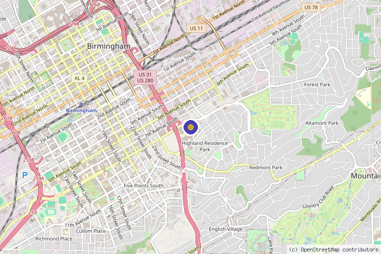 Map showing the location of Andrew M. Cordover, MD in Birmingham, AL