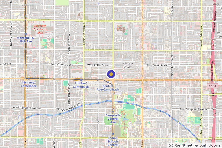 Map showing the location of Phoenix Skin Medical Surgical Group in Phoenix, AZ