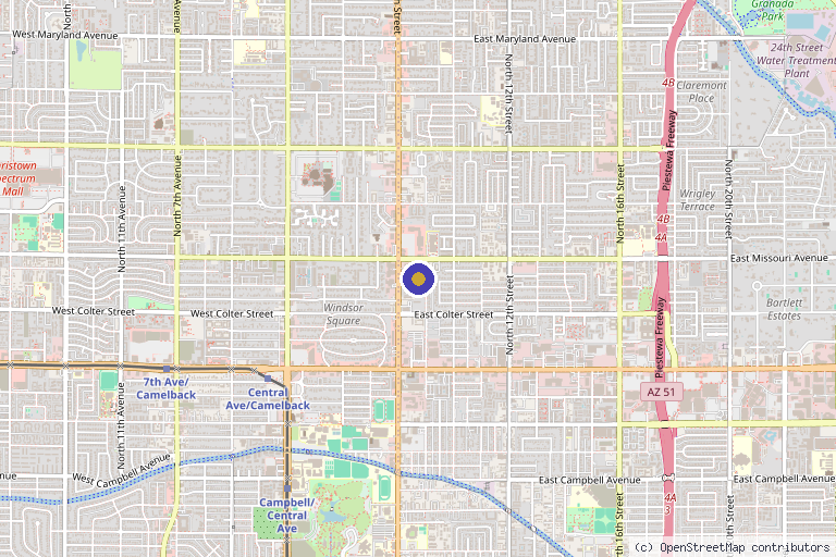Map showing the location of Rise Aesthetics in Phoenix, AZ