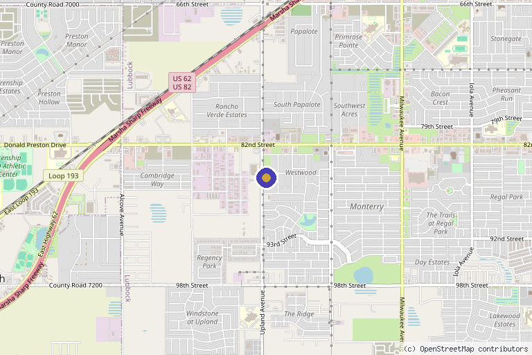 Map showing the location of Core Wellness in Lubbock, TX