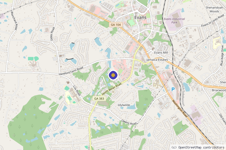 Map showing the location of Sumner Aesthetics in Evans, GA