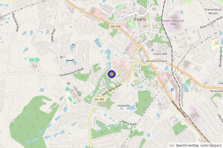 Map showing the location of The Rae Clinic in Evans, GA