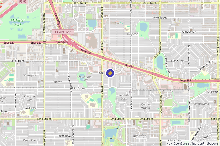 Map showing the location of Cendant Stem Cell Center in Lubbock, TX