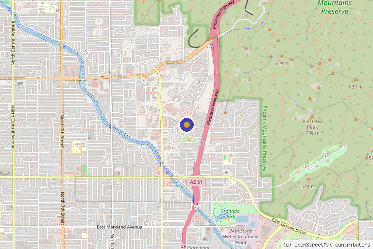 Map showing the location of Phoenix Stem Cell Center in Phoenix, AZ