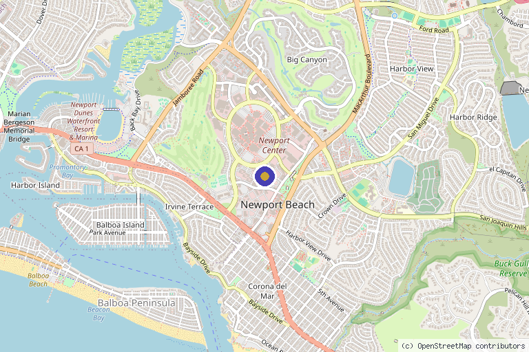 Map showing the location of European Wellness Cosmedical in Newport Beach, CA