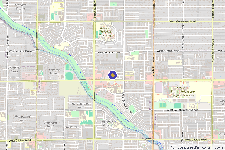 Map showing the location of Touch and Glow Med Spa in Glendale, AZ