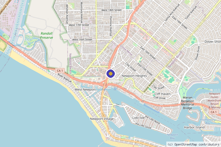 Map showing the location of Rejuvenation Wellness in Newport Beach, CA