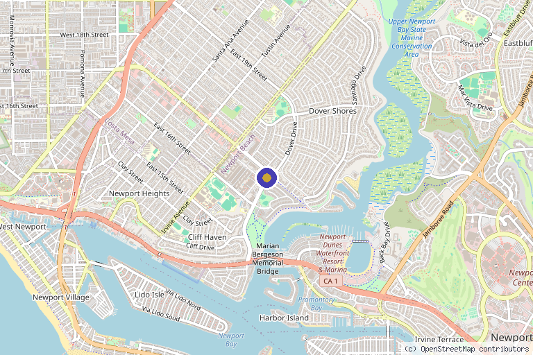 Map showing the location of BioRevive Med & Wellness Spa in Newport Beach, CA