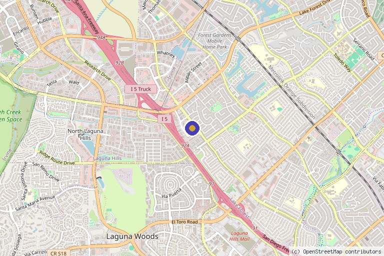 Map showing the location of Saddleback Dermatology Laser + Cosmetic Center in Lake Forest, CA