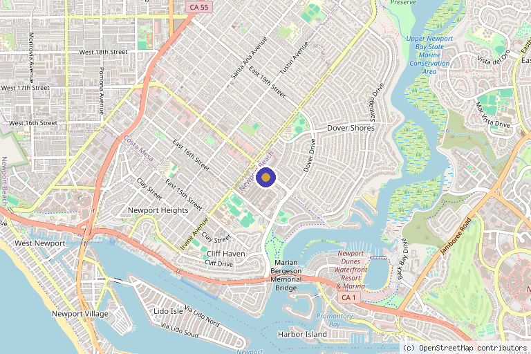 Map showing the location of Range Medical in Newport Beach, CA