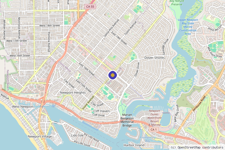 Map showing the location of ICONIC wellness in Newport Beach, CA