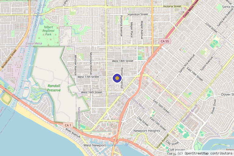 Map showing the location of MySkin Medical Spa in Costa Mesa, CA