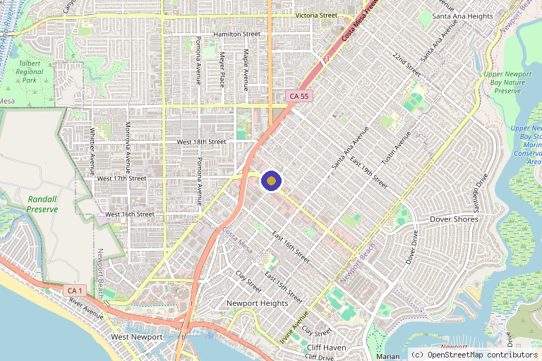 Map showing the location of Gold Coast Aesthetics in Costa Mesa, CA