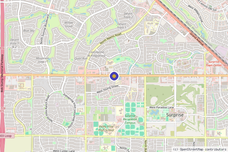 Map showing the location of Southwest Regenerative Institute in Surprise, AZ