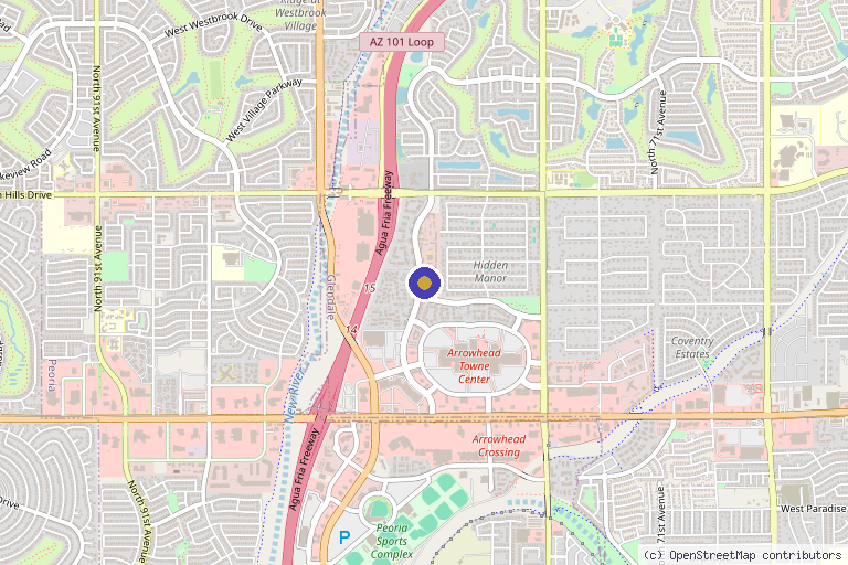 Map showing the location of Rain Aesthetics Med Spa in Glendale, AZ