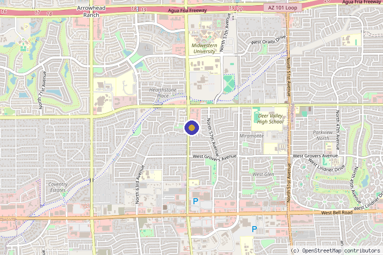 Map showing the location of Physician Skin Solutions At Arrowhead in Glendale, AZ