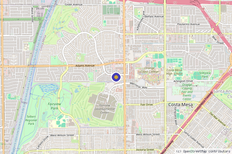 Map showing the location of BABYFACE Beauty Wellness in Costa Mesa, CA
