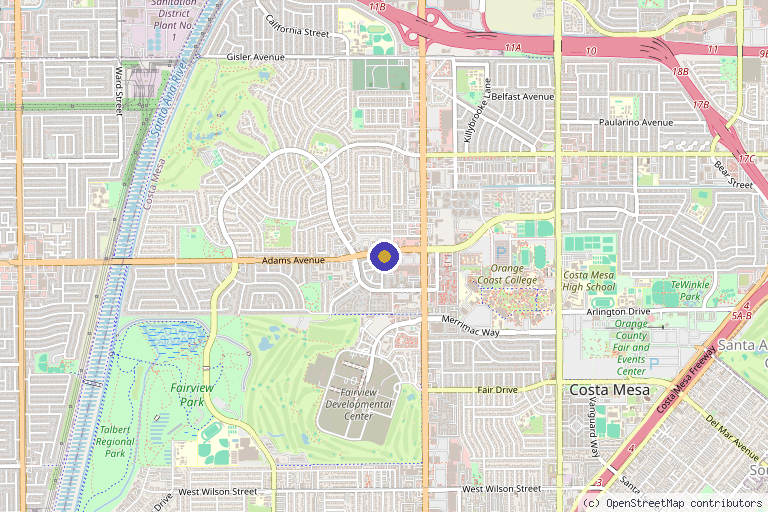 Map showing the location of The Real Skin Medical Center in Costa Mesa, CA