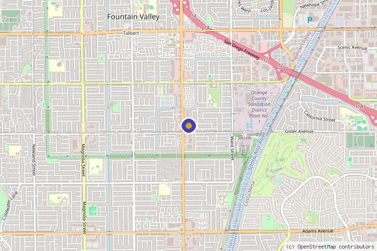 Map showing the location of Phi MD Aesthetics & Rejuvenation in Fountain Valley, CA