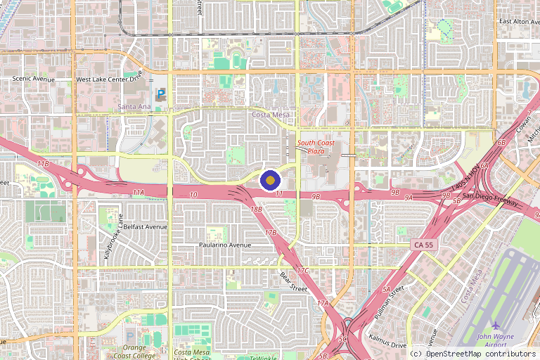 Map showing the location of Beautiful Med Spa in Costa Mesa, CA