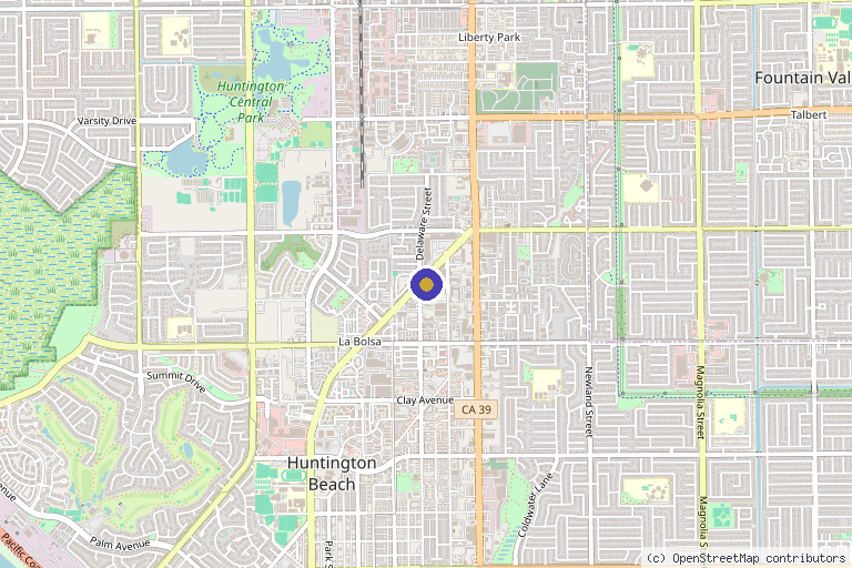 Map showing the location of Liquid Beauty - Orange County in Huntington Beach, CA