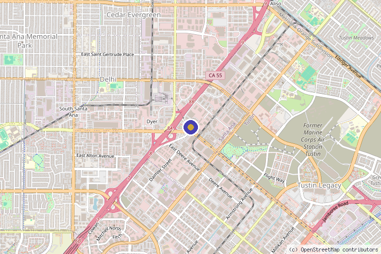 Map showing the location of Precision Aesthetics Medical Group in Santa Ana, CA