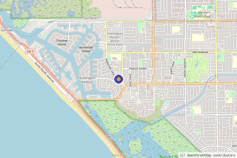 Map showing the location of Huntington Beach Physical Therapy Specialists-Harbour in Huntington Beach, CA