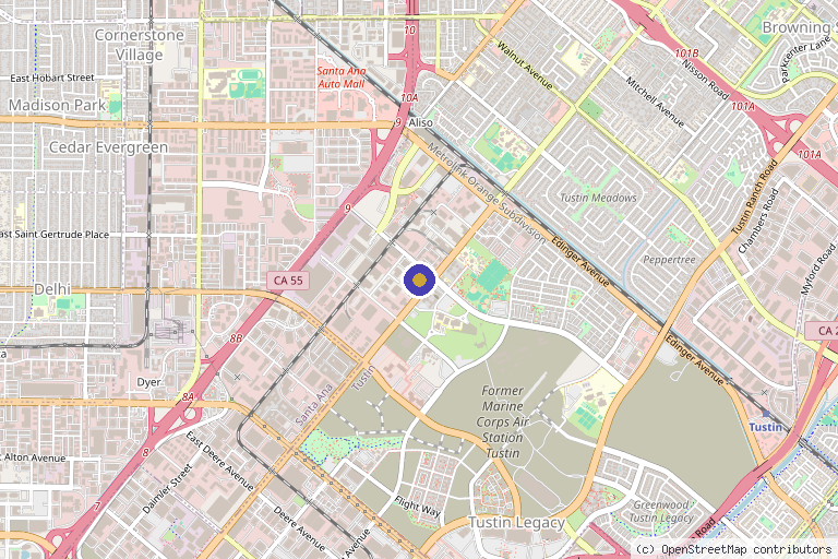 Map showing the location of Celluma Light Therapy in Tustin, CA