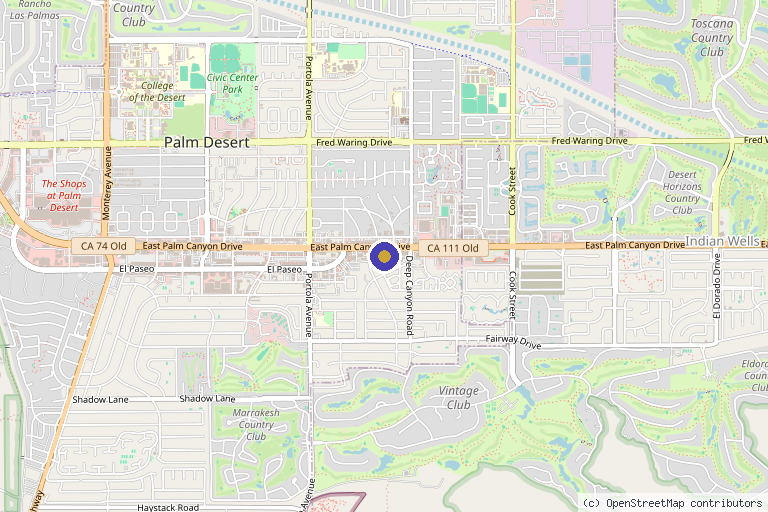 Map showing the location of Scar Treatment Recovery Center in Palm Desert, CA