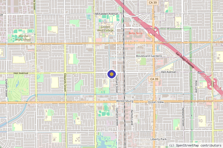 Map showing the location of The Rehab Lab Sports Medicine & Chiropractic in Huntington Beach, CA